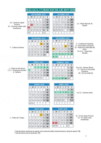 foto de Calendario Escolar curso 2019-2020