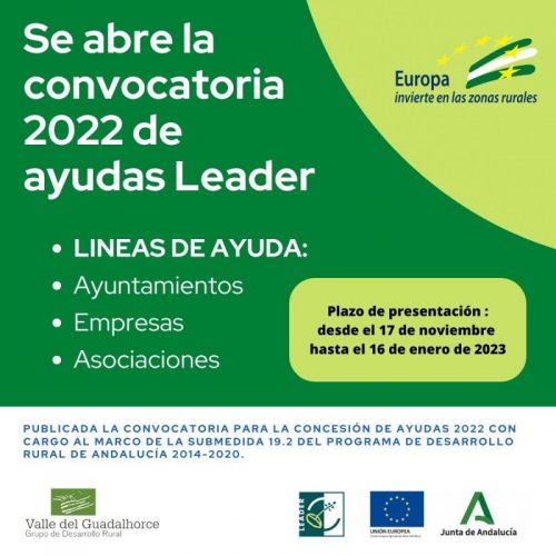 foto de Abierta la convocatoria 2022 de ayudas Leader para la comarca del Valle del Guadalhorce