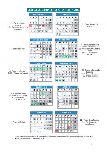 foto de Calendario Escolar Curso 2017/2018