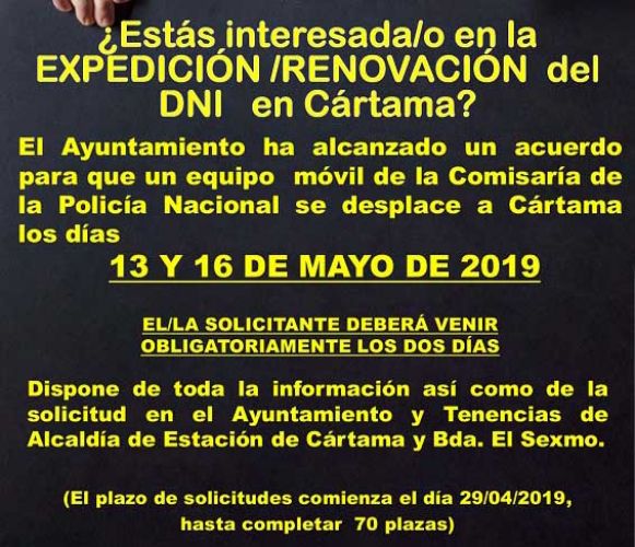 foto de Los vecinos de Cártama podrán expedir o renovar su DNI en el municipio los días 13 y 16 de mayo
