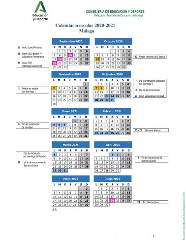 foto de Calendario escolar curso 2020-2021