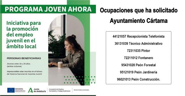 foto de Ocupaciones solicitadas por Ayuntamiento Cártama para el programa de empleo Joven Ahora